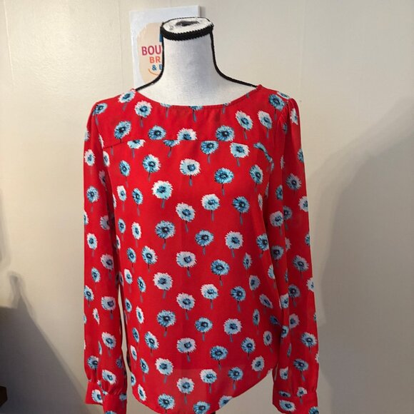 J. Crew Long Sleeve Floral Red Blouse Size M - Picture 1 of 4